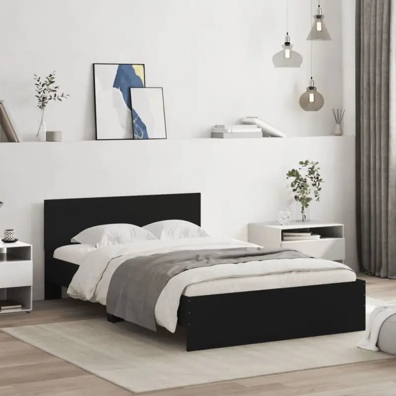 Grijs Sonoma Eiken Bedframe met RGB LED-verlichting voor Slaapkamer - Zwart / 135 x 190 cm - Bedden & bedframes