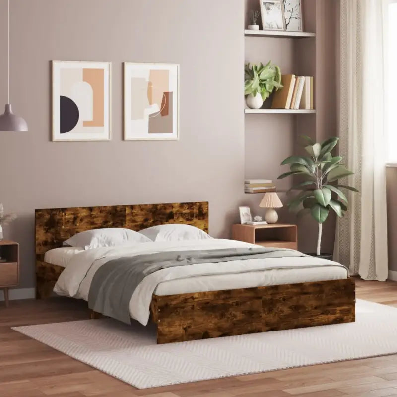 Grijs Sonoma Eiken Bedframe met RGB LED-verlichting voor Slaapkamer - Gerookt eiken / 160 x 200 cm - Bedden & bedframes