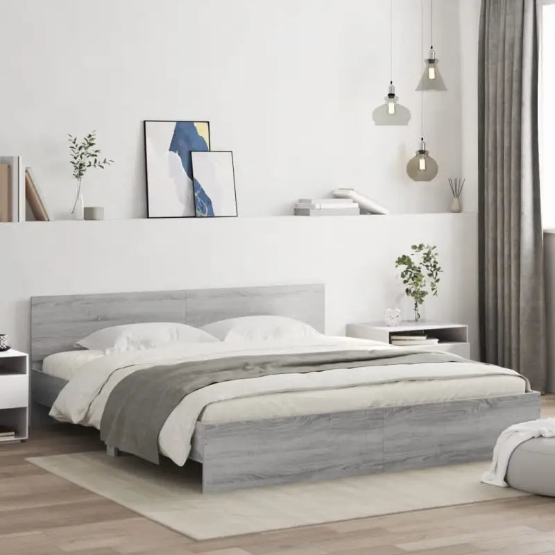 Grijs Sonoma Eiken Bedframe met RGB LED-verlichting voor Slaapkamer - Grijs sonoma / 200 x 200 cm - Bedden & bedframes
