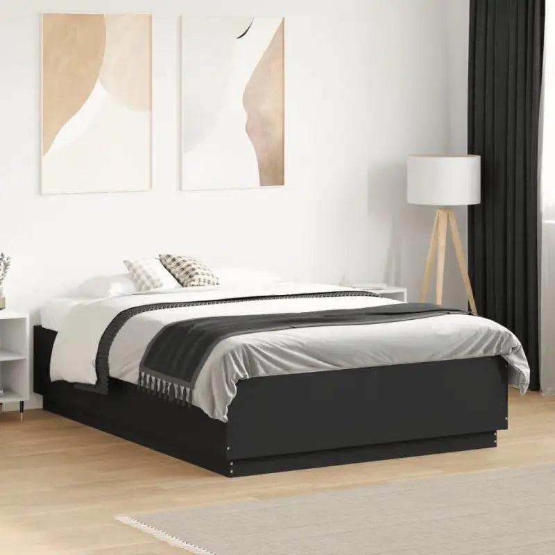 Grijs Sonoma Eiken Bedframe met RGB LED Verlichting - Zwart / 135 x 190 cm - Bedden & bedframes