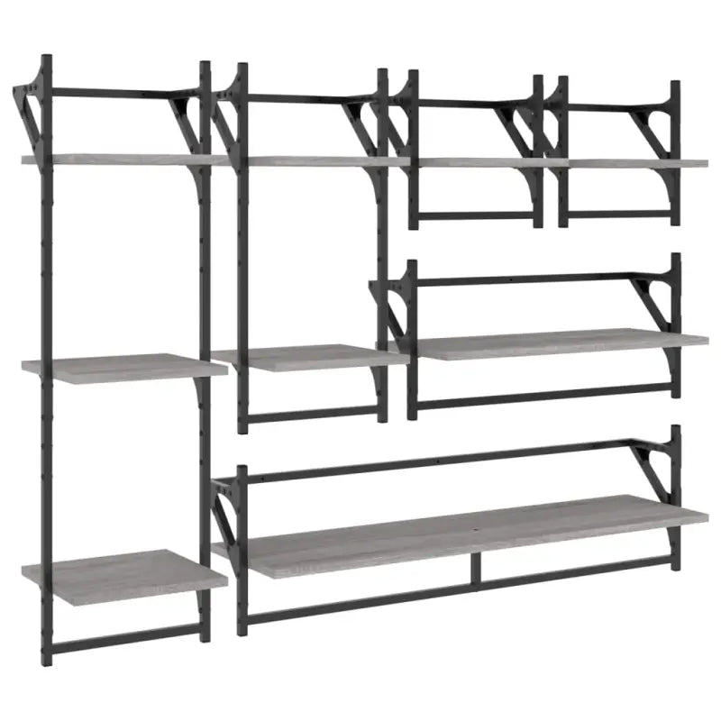 Grijs Sonoma wandplanken set in bewerkt hout voor stijlvolle muurdecoratie - Grijs sonoma / 6 / 1 - Wandplanken