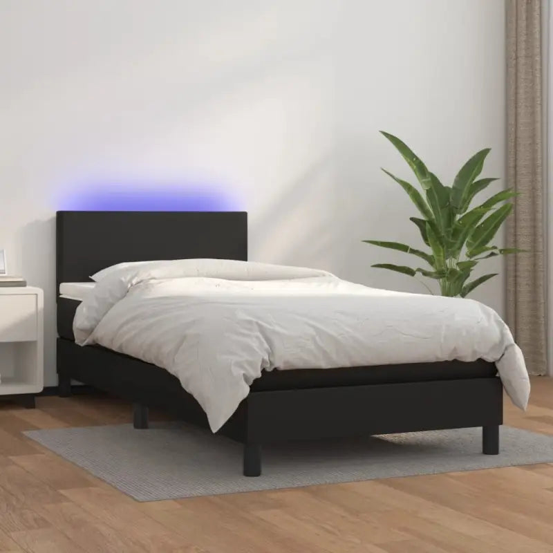 Grijze boxspring met matras en LED voor een rustgevende slaapkamer - Zwart / 100 x 200 cm / Effen ontwerp - Bedden &