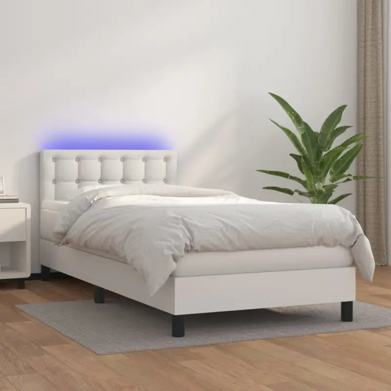 Grijze boxspring met matras en LED voor een rustgevende slaapkamer - Wit / 90 x 190 cm / knoppwn - Bedden & bedframes