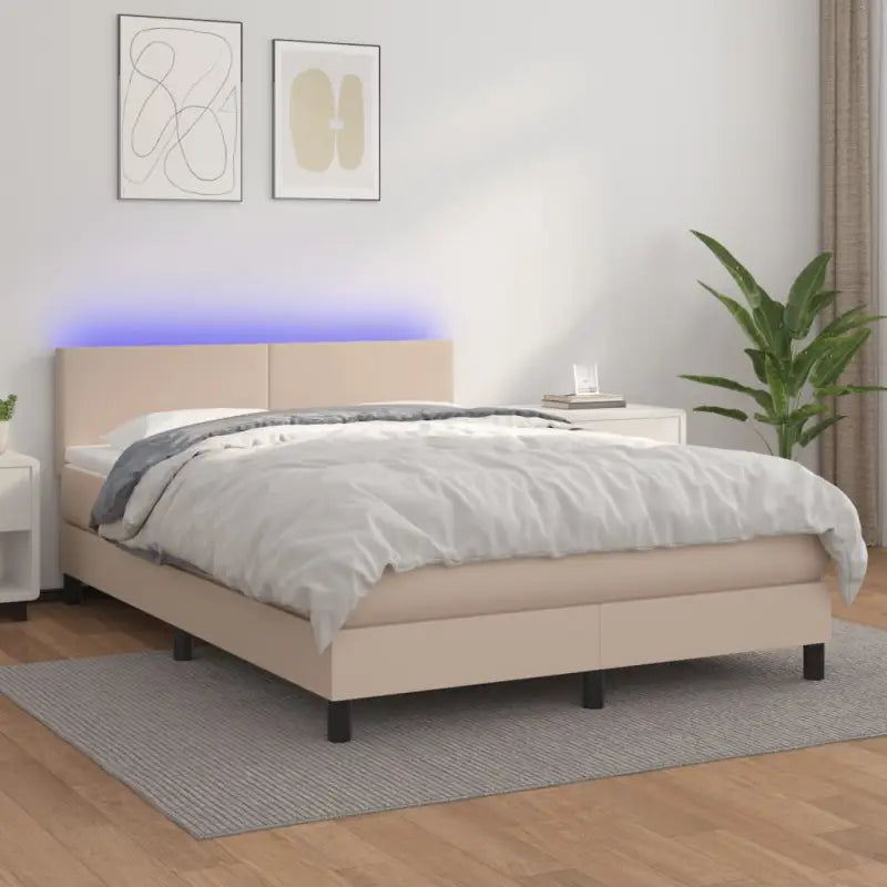 Grijze boxspring met matras en LED voor een rustgevende slaapkamer - Cappuccino / 140 x 190 cm / Effen ontwerp - Bedden