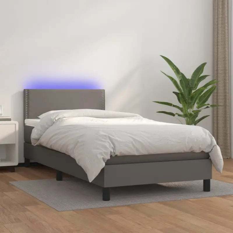Grijze boxspring met matras en LED voor een rustgevende slaapkamer - Grijs / 80 x 200 cm / Effen met spijkers - Bedden