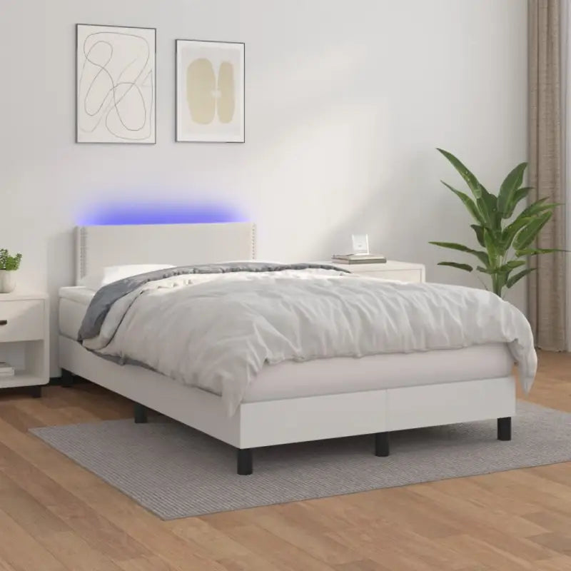 Grijze boxspring met matras en LED voor een rustgevende slaapkamer - Wit / 120 x 200 cm / Effen met spijkers - Bedden &