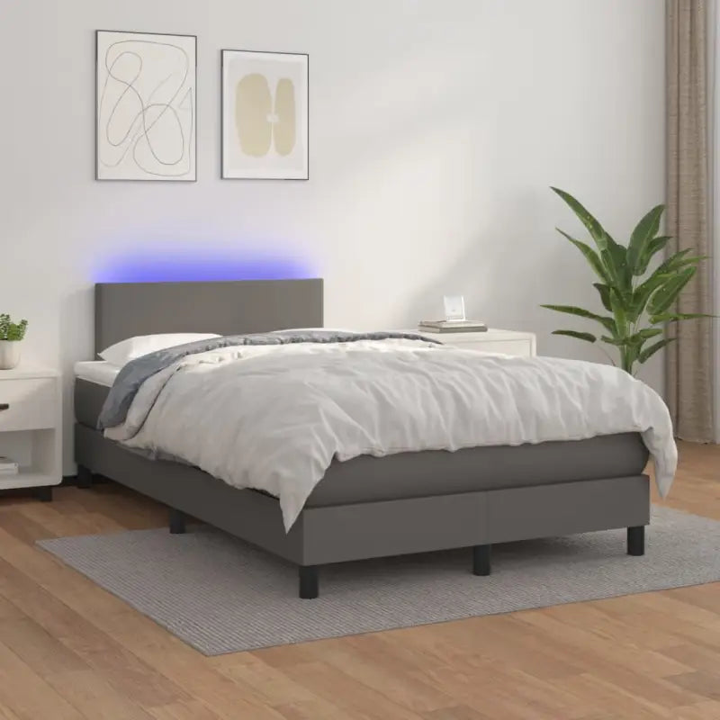 Grijze boxspring met matras en LED voor een rustgevende slaapkamer - Grijs / 120 x 200 cm / Effen ontwerp - Bedden &