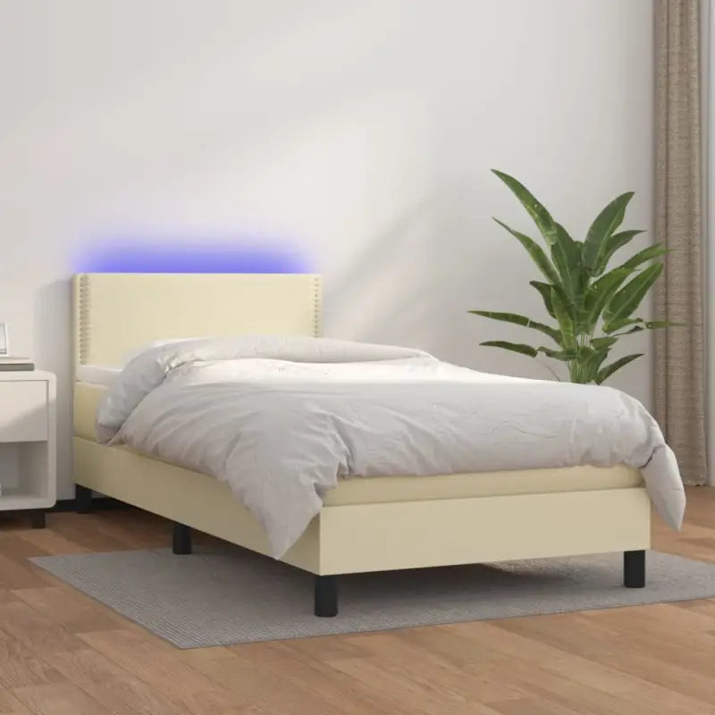 Grijze boxspring met matras en LED voor een rustgevende slaapkamer - Crème / 100 x 200 cm / Effen met spijkers - Bedden