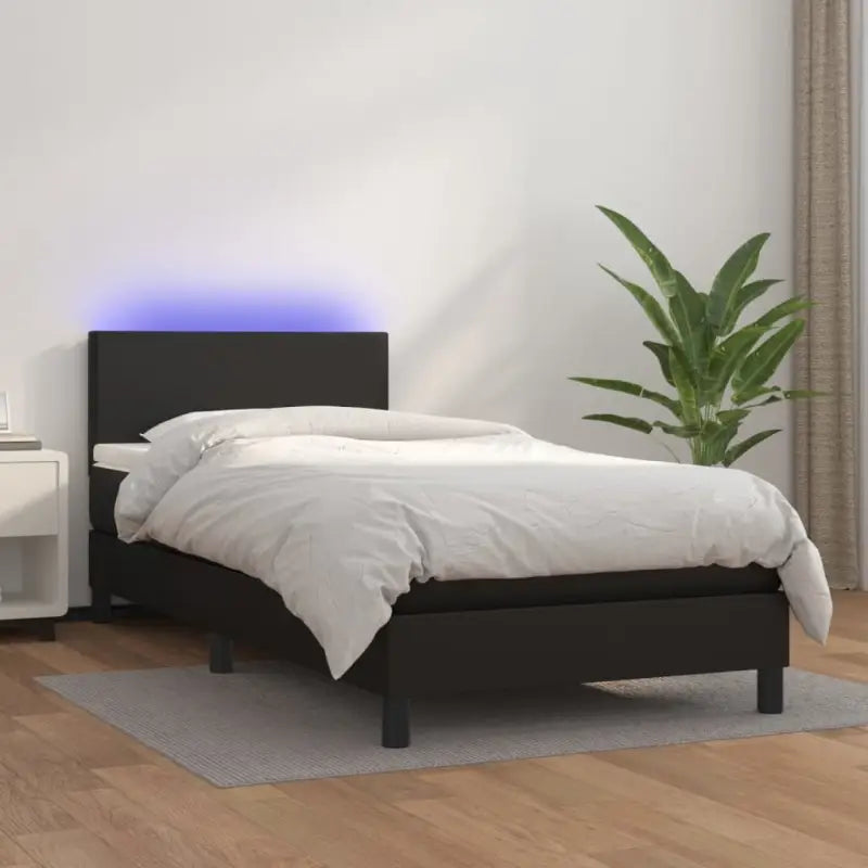 Grijze boxspring met matras en LED voor een rustgevende slaapkamer - Zwart / 90 x 200 cm / Effen ontwerp - Bedden &