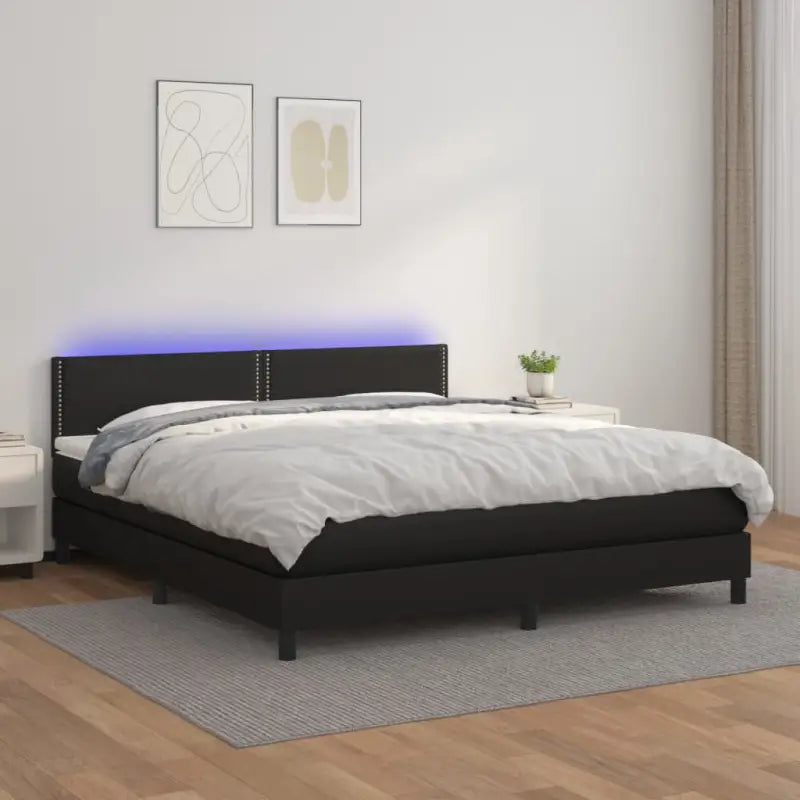 Grijze boxspring met matras en LED voor een rustgevende slaapkamer - Zwart / 160 x 200 cm / Effen met spijkers - Bedden