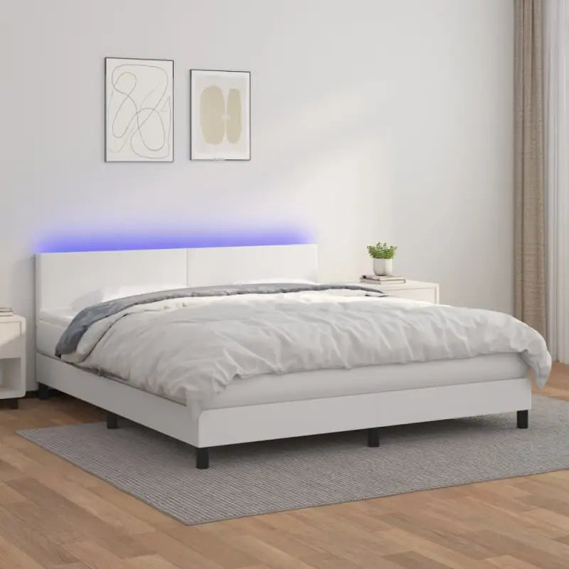 Grijze boxspring met matras en LED voor een rustgevende slaapkamer - Wit / 160 x 200 cm / Effen ontwerp - Bedden &