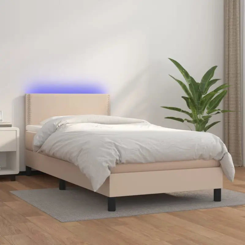 Grijze boxspring met matras en LED voor een rustgevende slaapkamer - Cappuccino / 90 x 200 cm / Effen met spijkers