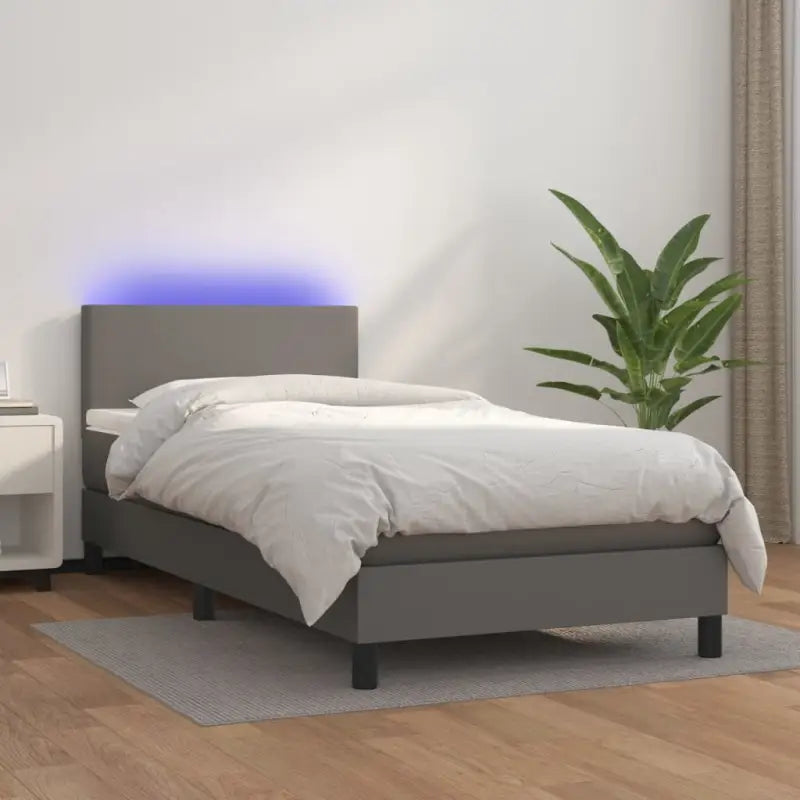 Grijze boxspring met matras en LED voor een rustgevende slaapkamer - Grijs / 90 x 200 cm / Effen ontwerp - Bedden &