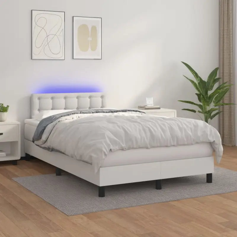 Grijze boxspring met matras en LED voor een rustgevende slaapkamer - Wit / 120 x 200 cm / knoppwn - Bedden & bedframes
