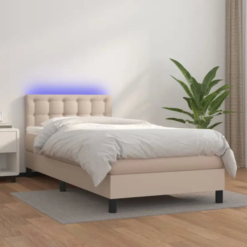 Grijze boxspring met matras en LED voor een rustgevende slaapkamer - Cappuccino / 90 x 200 cm / knoppwn - Bedden &