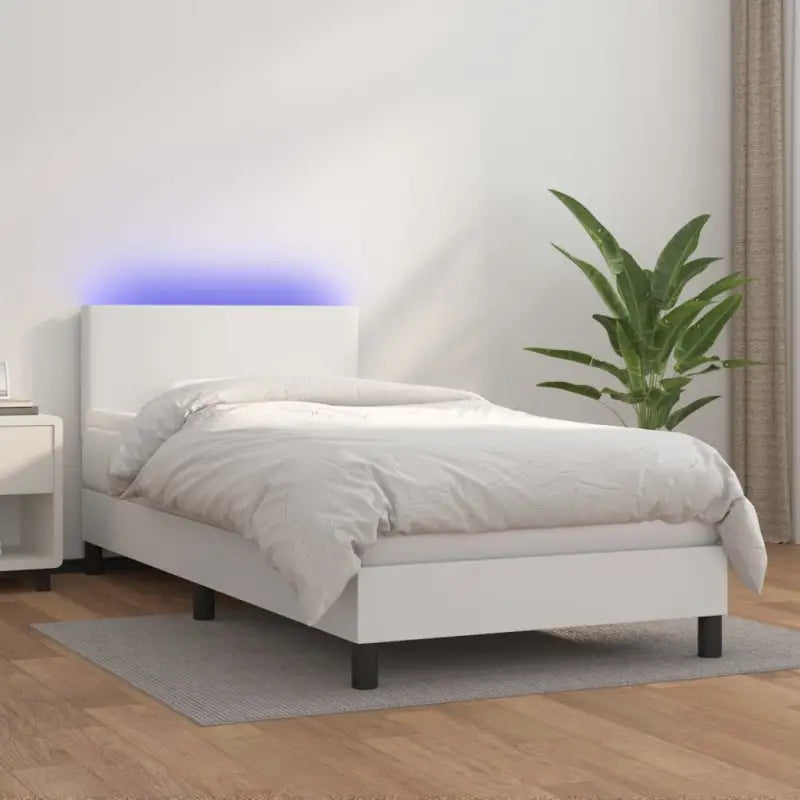 Grijze boxspring met matras en LED voor een rustgevende slaapkamer - Wit / 90 x 190 cm / Effen ontwerp - Bedden &
