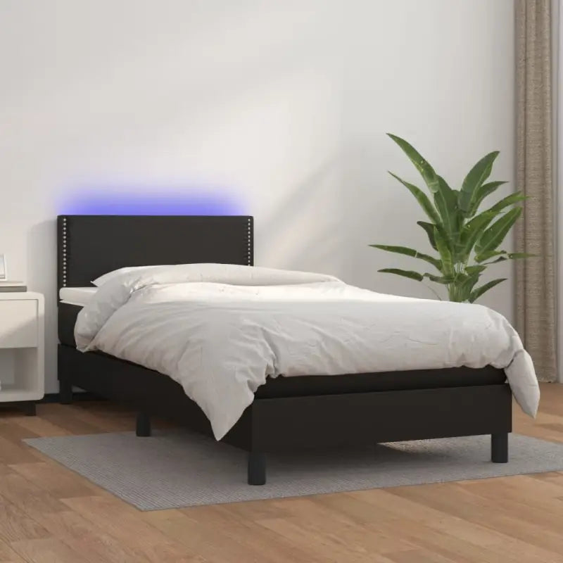 Grijze boxspring met matras en LED voor een rustgevende slaapkamer - Zwart / 90 x 190 cm / Effen met spijkers - Bedden