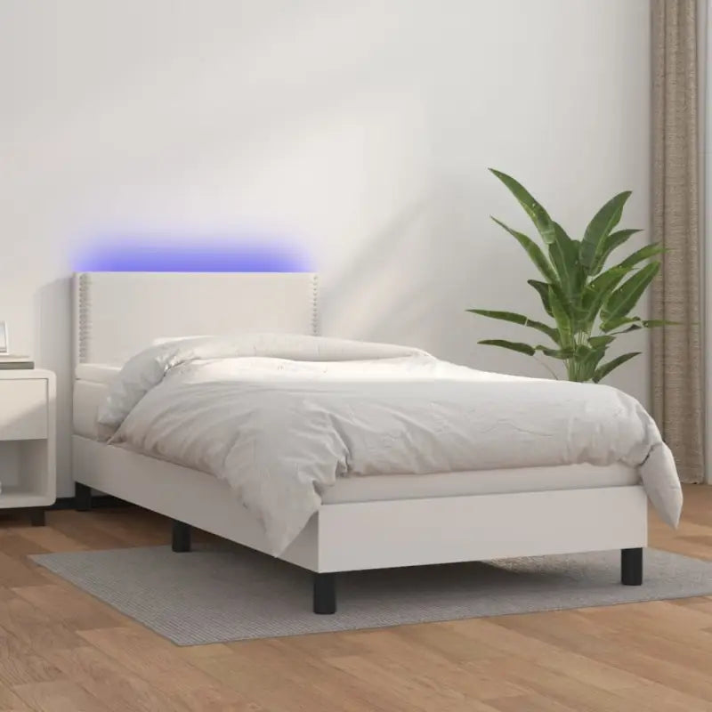 Grijze boxspring met matras en LED voor een rustgevende slaapkamer - Wit / 90 x 200 cm / Effen met spijkers - Bedden &