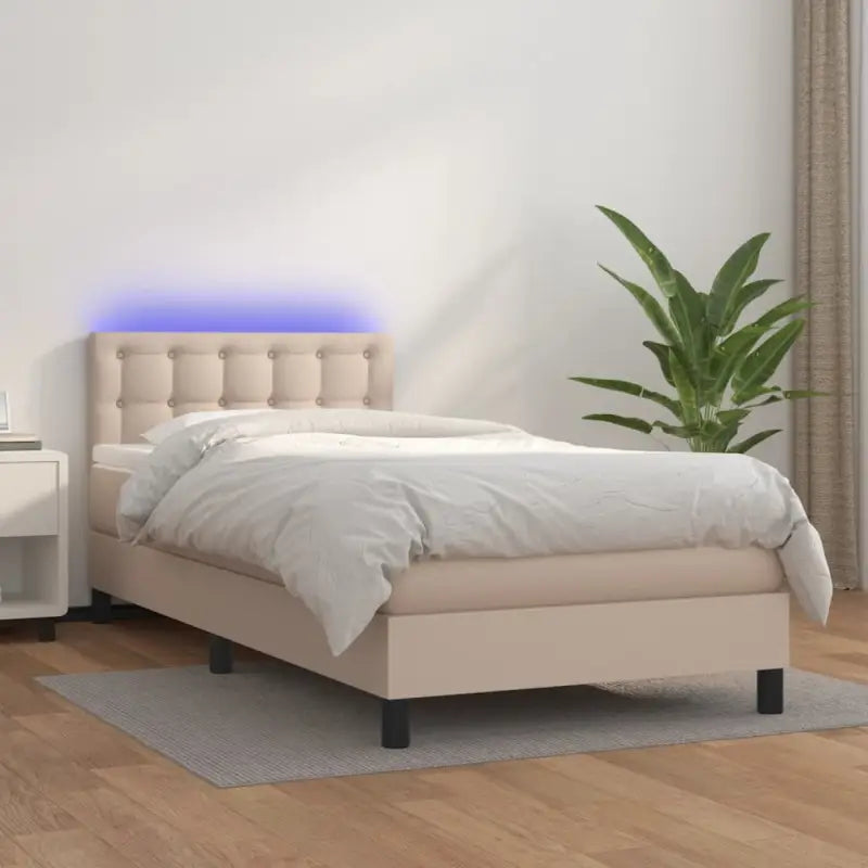 Grijze boxspring met matras en LED voor een rustgevende slaapkamer - Cappuccino / 80 x 200 cm / knoppwn - Bedden &