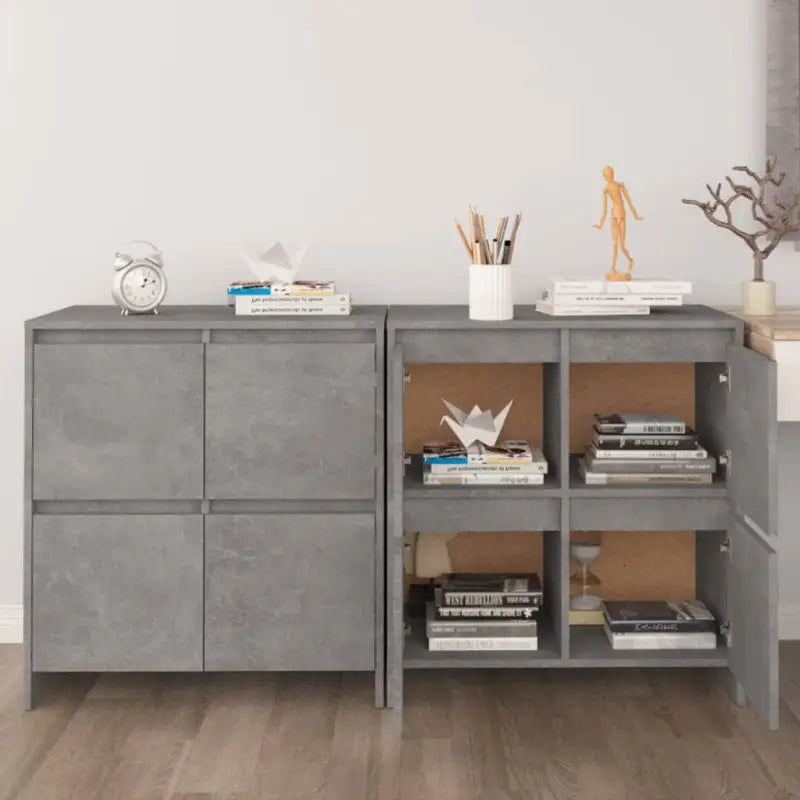 Grijze Sonoma dressoir in bewerkt hout met minimalistisch design - Betongrijs / 1 - Dressoirs & buffetkasten