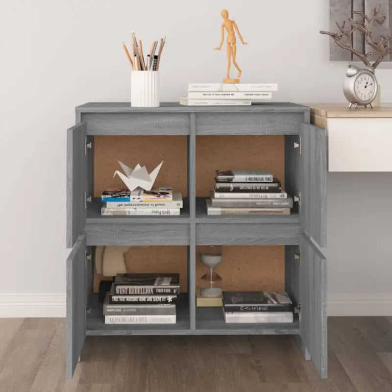 Grijze Sonoma dressoir in bewerkt hout met minimalistisch design - Dressoirs & buffetkasten