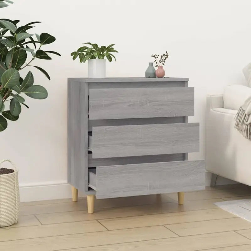 Grijze Sonoma dressoir met houten poten en bewerkt hout - Dressoirs & buffetkasten