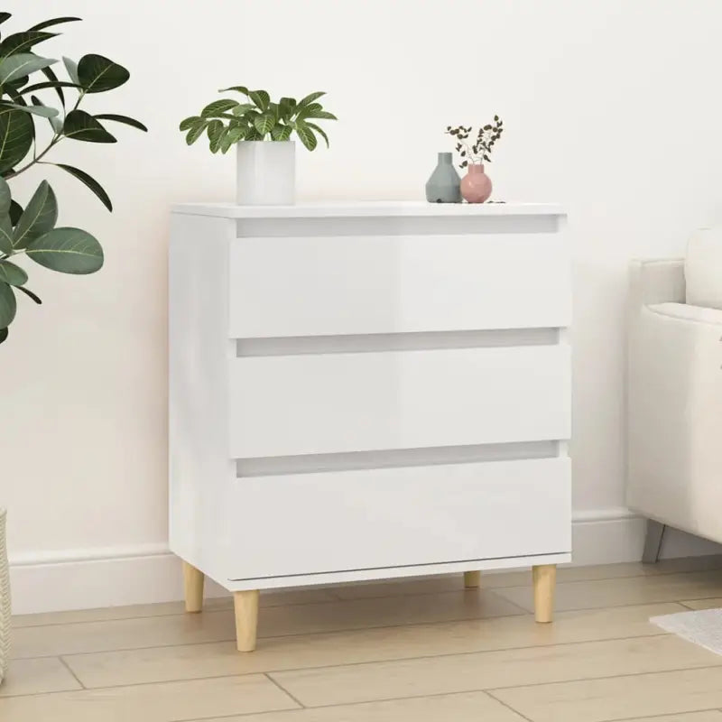 Grijze Sonoma dressoir met houten poten en bewerkt hout - Hoogglans wit / 1 - Dressoirs & buffetkasten