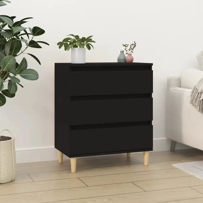 Grijze Sonoma dressoir met houten poten en bewerkt hout - Zwart / 1 - Dressoirs & buffetkasten