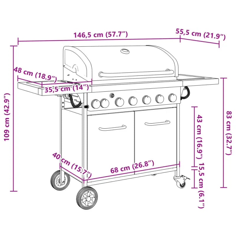 Grote gasbarbecue met ingebouwde thermometer en gepoedercoat staal - Barbecues