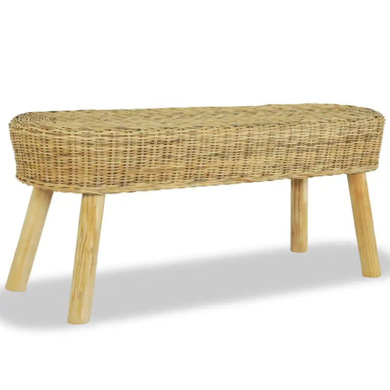 Halbankje met natuurlijk rattan en teakhouten poten voor rustieke charme - 110 x 35 x 45 cm - Opberg- & halbankjes