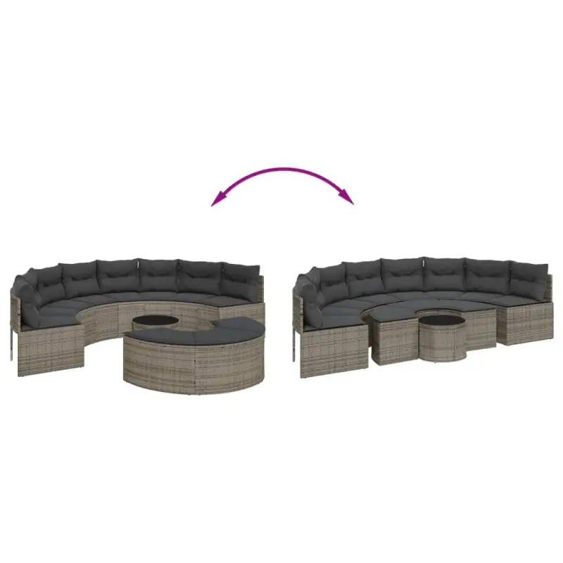 Halfronde loungeset in grijs materiaal met gepoedercoat staal for tuin of terras - Loungebanken