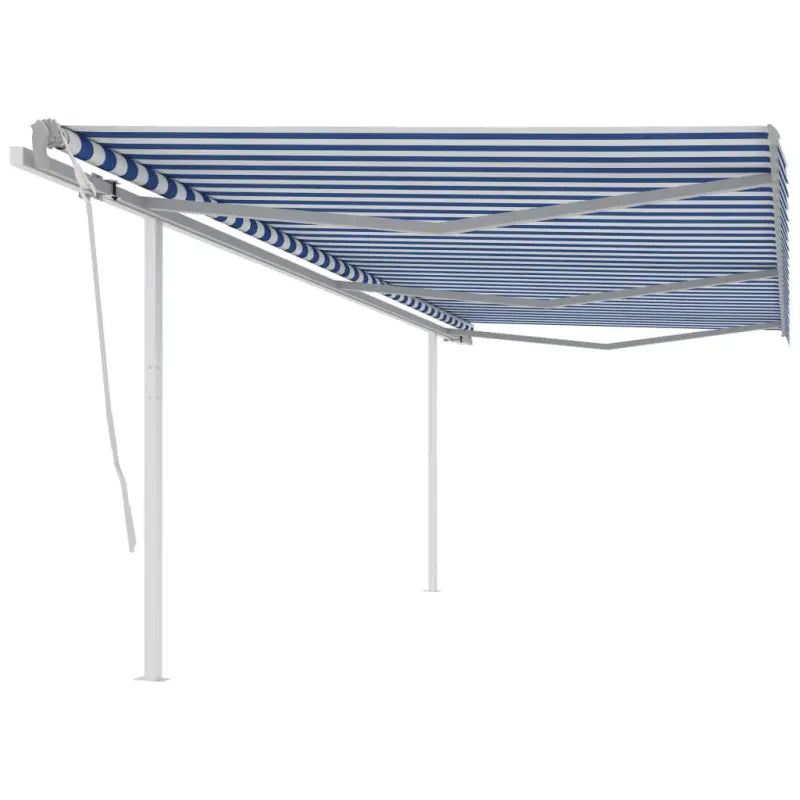 Handmatige uitschuifbare terrasluifel met gepoedercoat aluminium frame - Blauw en wit / 6 x 3.5 m / 1 - Zonwering