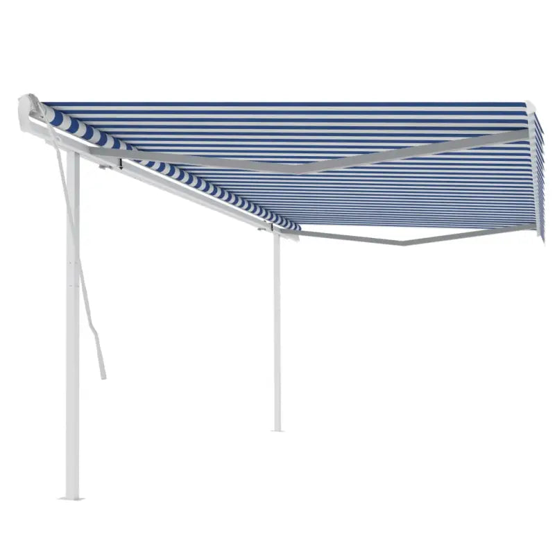 Handmatige uitschuifbare terrasluifel met gepoedercoat aluminium frame - Blauw en wit / 5 x 3.5 m / 1 - Zonwering