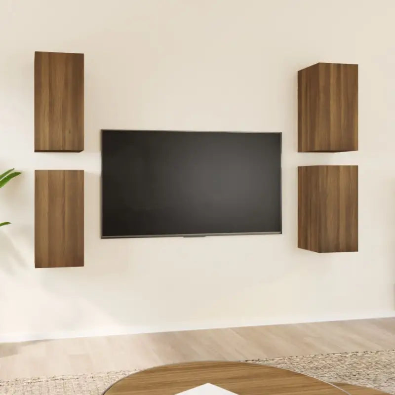 Hangende televisiekastenset van bewerkt hout voor een trendy woonkamer - bruin eikenkleur / 4 / 60 cm - Tv-meubels