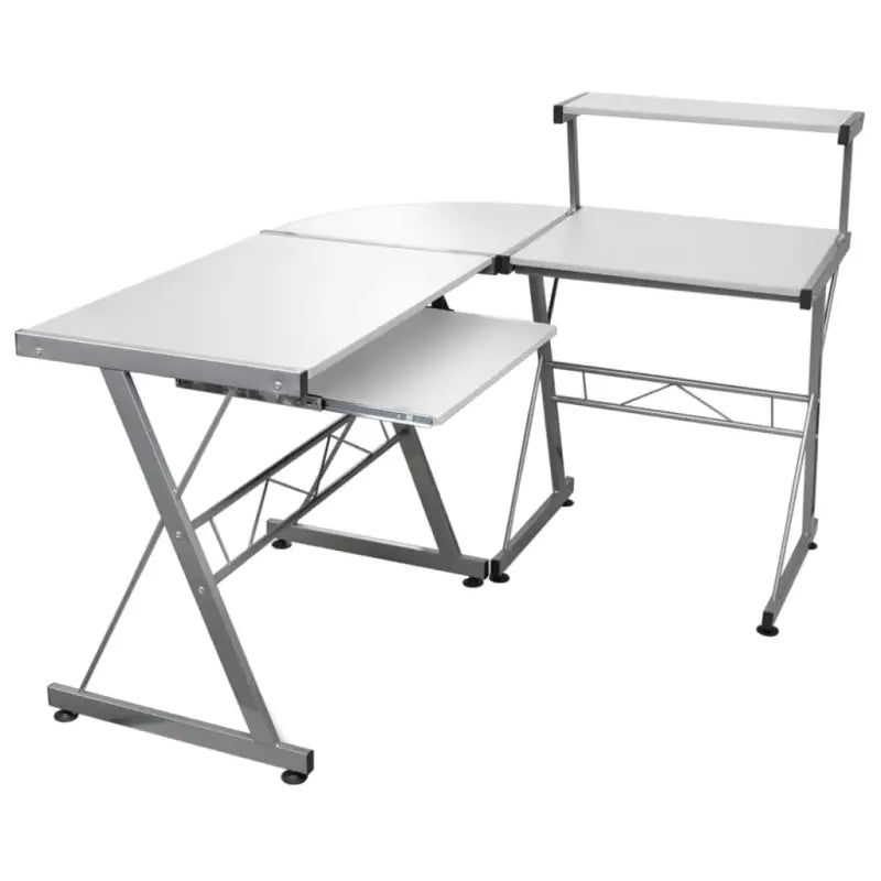 Hoekbureau van bewerkt hout met stevige afmetingen voor thuiskantoor - Wit / 132 x 112 x 99 cm - Bureaus