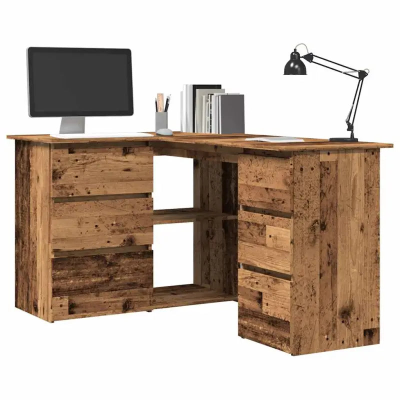 Hoekbureau van hoogglans wit bewerkt hout voor studeer- en werkruimte - Oud hout - Bureaus