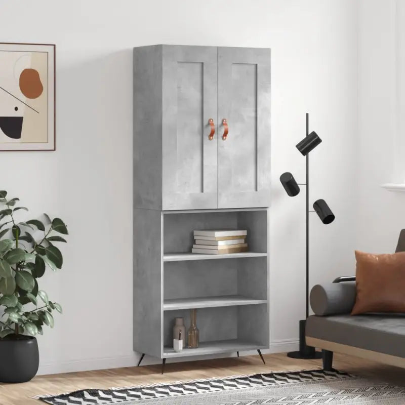 Hoge kast in grijs sonoma met ijzeren poten voor een trendy interieur - Betongrijs / 1 / 3 schappen - Dressoirs &
