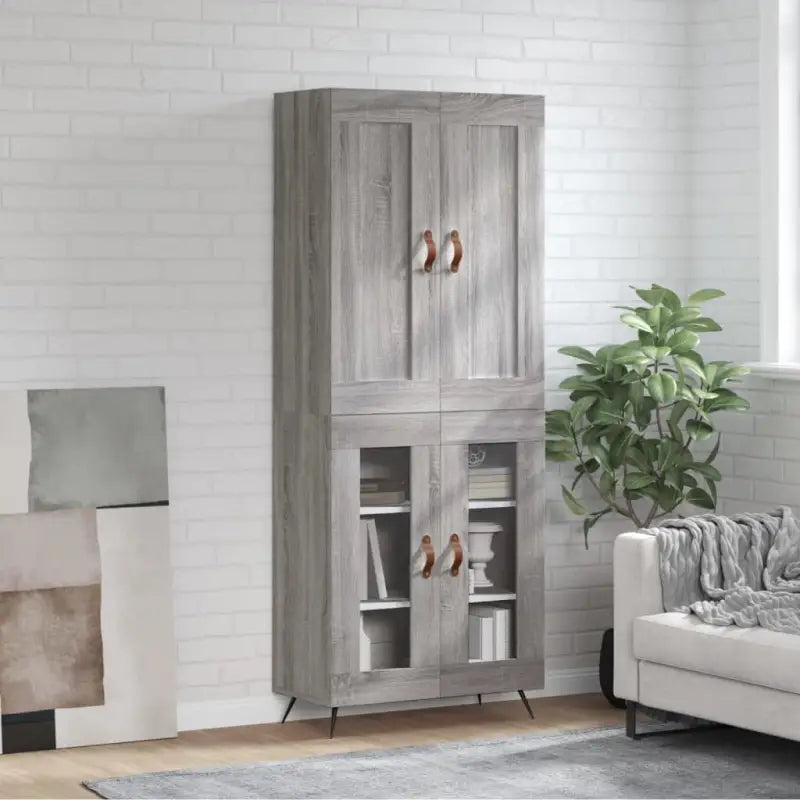 Hoge kast in grijs sonoma met ijzeren poten voor een trendy interieur - Grijs sonoma / 1 / 2 glazen deuren - Dressoirs
