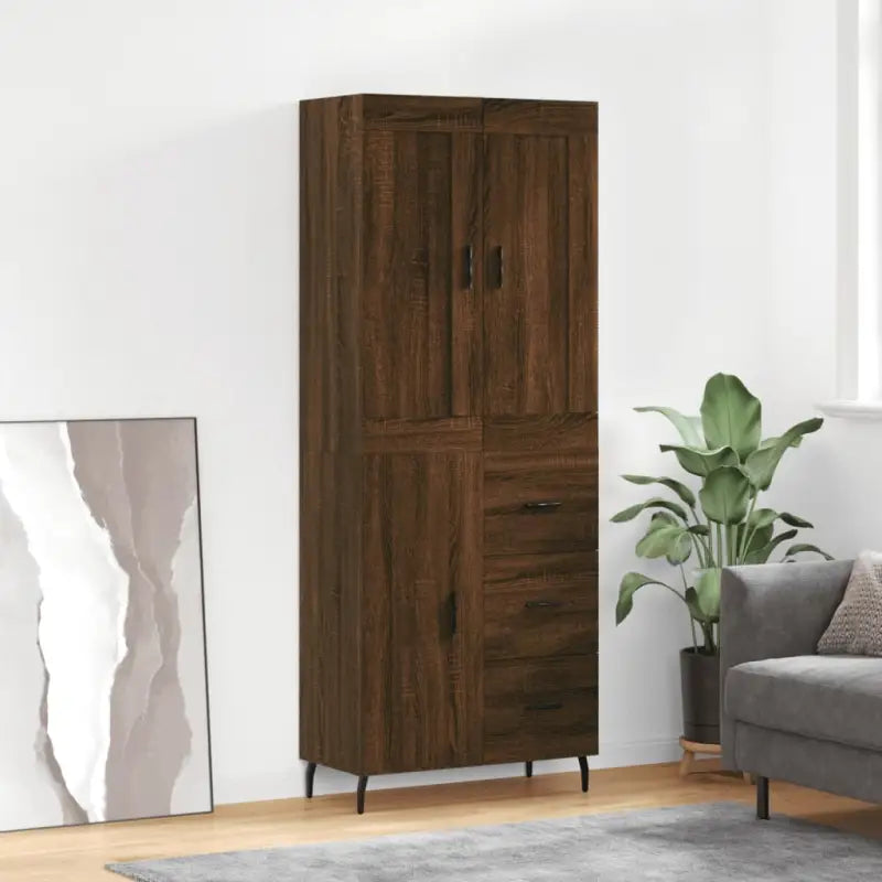 Hoge kast in grijs sonoma van bewerkt hout voor een stijlvolle uitstraling - bruin eikenkleur / 1 / 1 deur 3 lades