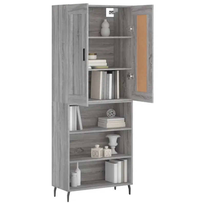 Hoge kast in grijs sonoma van bewerkt hout voor een stijlvolle uitstraling - Dressoirs & buffetkasten