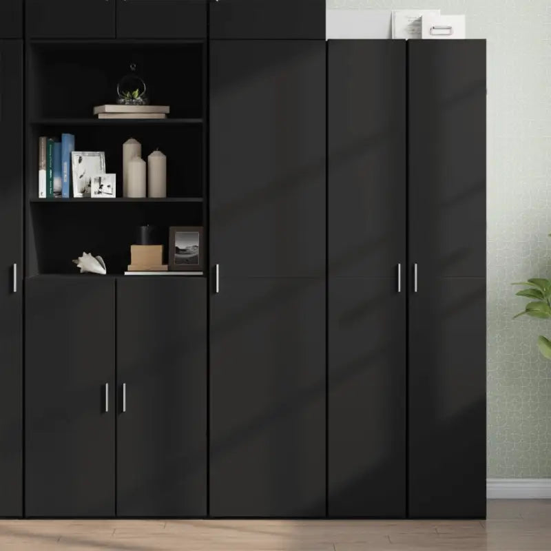 Hoge kast in grijs sonoma van bewerkt hout voor een stijlvolle interieurubouw - Zwart / 1 - Dressoirs & buffetkasten