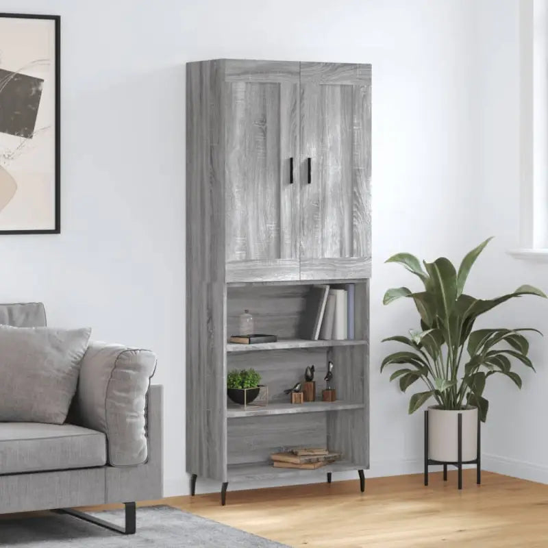 Hoge kast in grijs sonoma van bewerkt hout voor een stijlvolle uitstraling - Grijs sonoma / 1 / 3 schappen - Dressoirs
