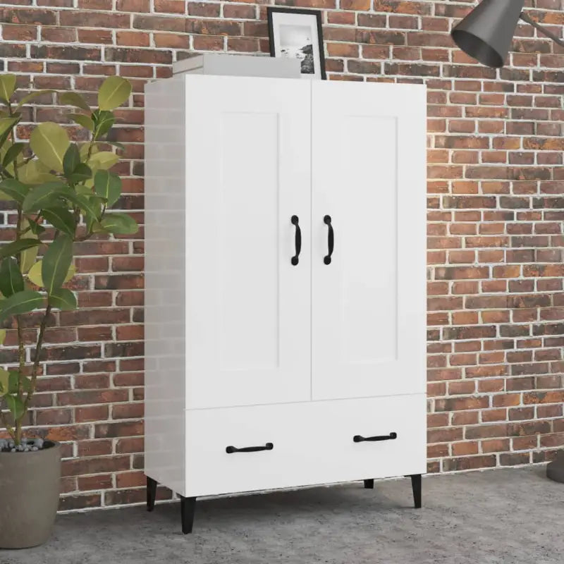 Hoge kast in hoogglans wit bewerkt hout voor een chique interieur - Hoogglans wit / 1 - Dressoirs & buffetkasten