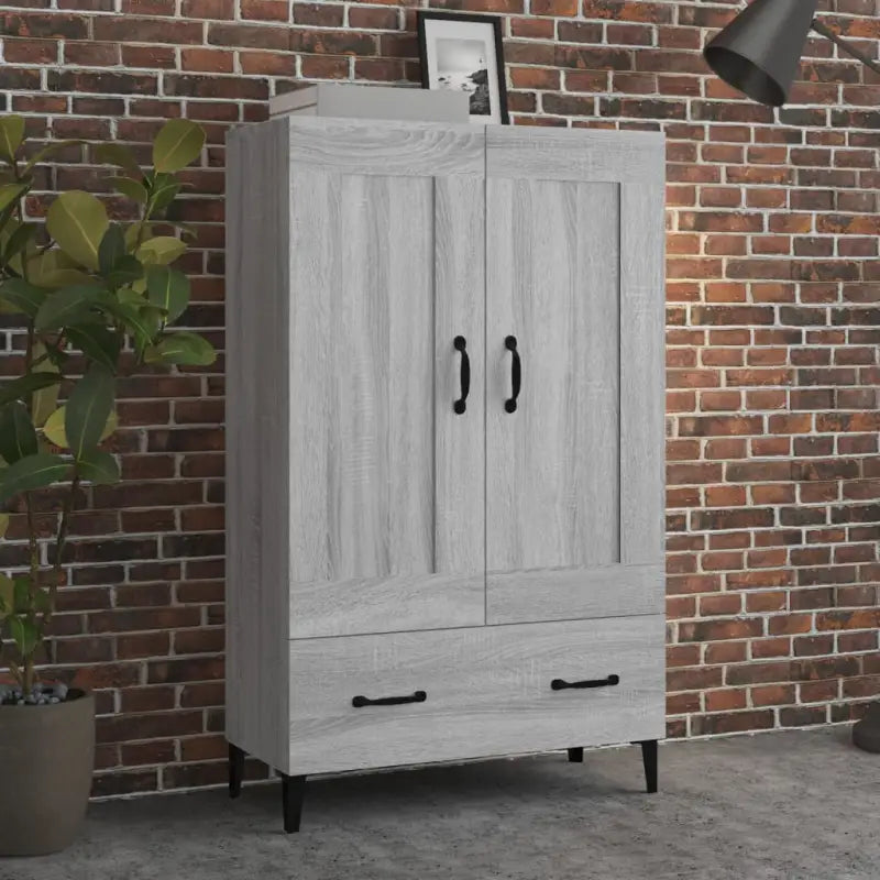 Hoge kast in hoogglans wit bewerkt hout voor een chique interieur - Grijs sonoma / 1 - Dressoirs & buffetkasten