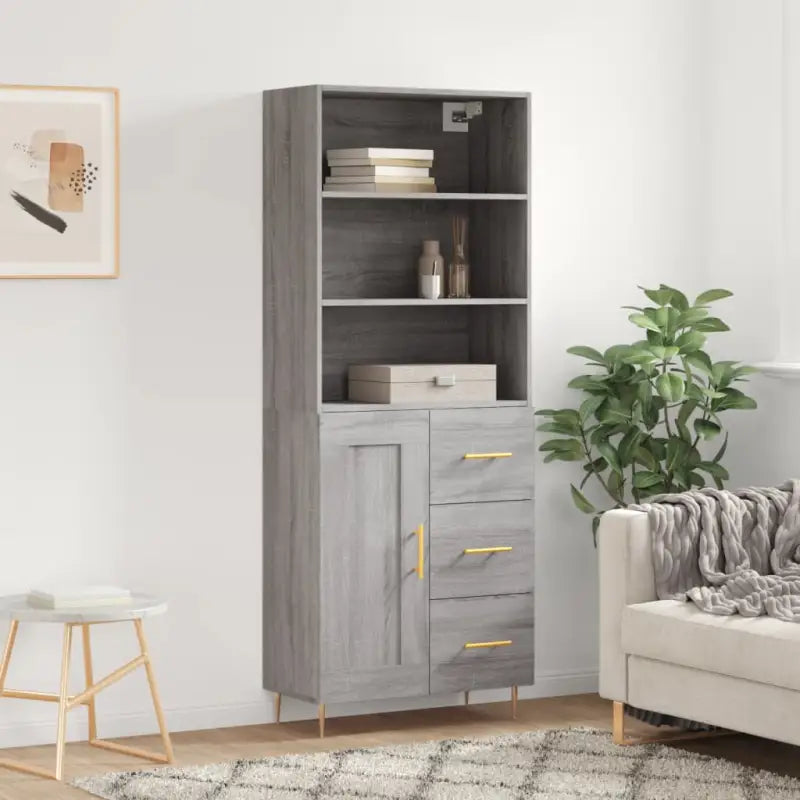 Hoge kast met ijzeren poten van bewerkt hout voor een stijlvolle look - Grijs sonoma / 1 / 1 houten deur 3 lades
