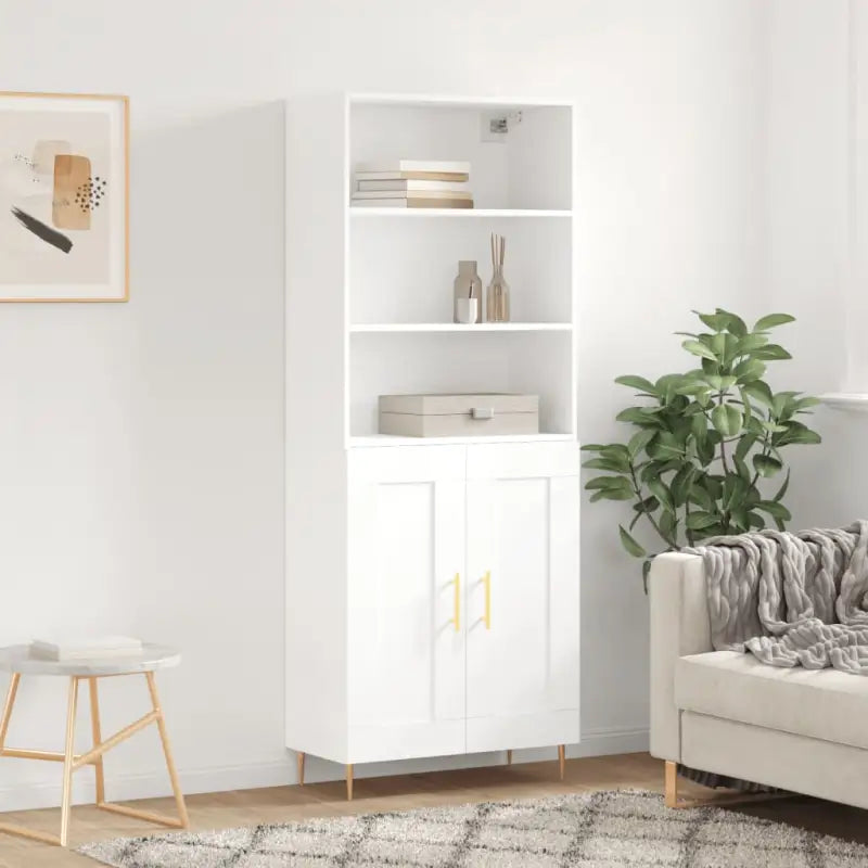 Hoge kast met ijzeren poten van bewerkt hout voor een stijlvolle look - Wit / 1 / 2 houten deuren - Dressoirs &
