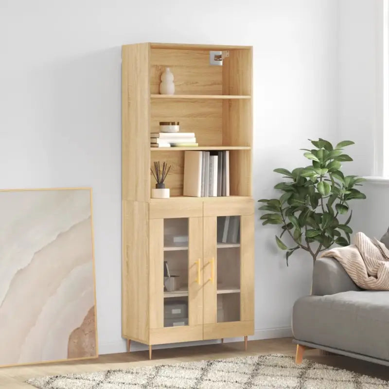 Hoge kast met ijzeren poten van bewerkt hout voor een stijlvolle look - Sonoma eiken / 1 / 2 glazen deuren - Dressoirs