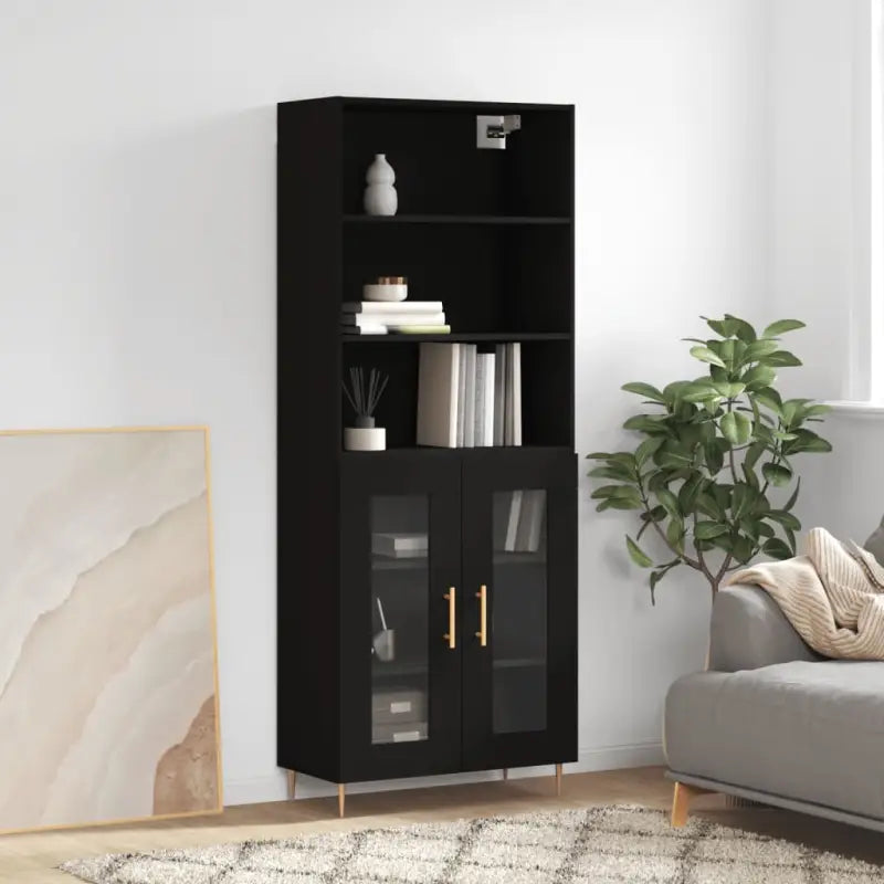 Hoge kast met ijzeren poten van bewerkt hout voor een stijlvolle look - Zwart / 1 / 2 glazen deuren - Dressoirs &