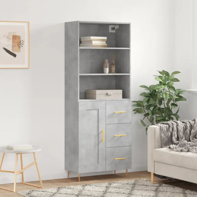 Hoge kast met ijzeren poten van bewerkt hout voor een stijlvolle look - Betongrijs / 1 / 1 houten deur 3 lades
