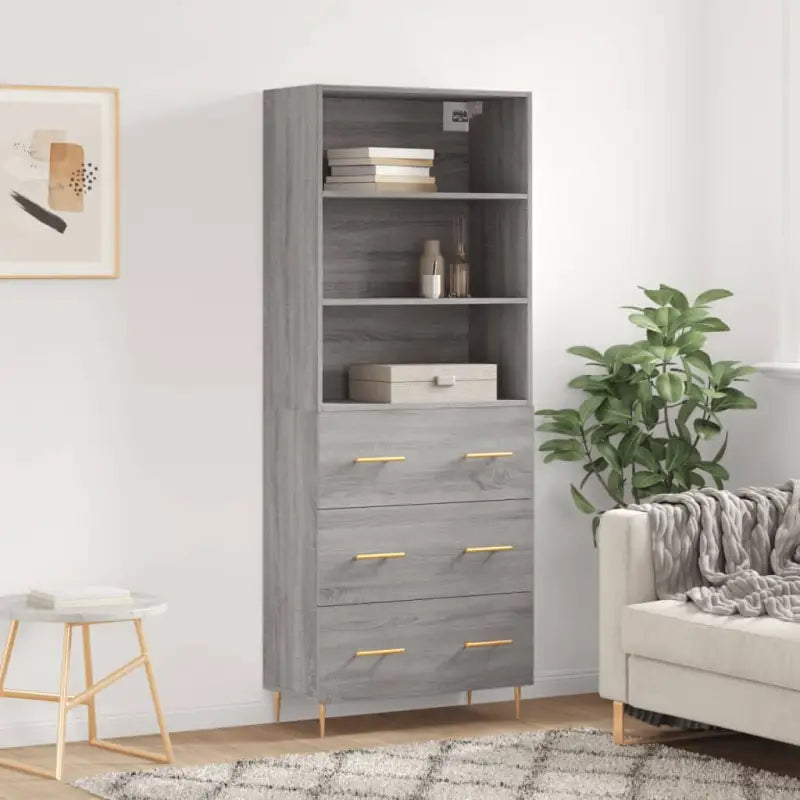 Hoge kast met ijzeren poten van bewerkt hout voor een stijlvolle look - Grijs sonoma / 1 / 3 lades - Dressoirs &
